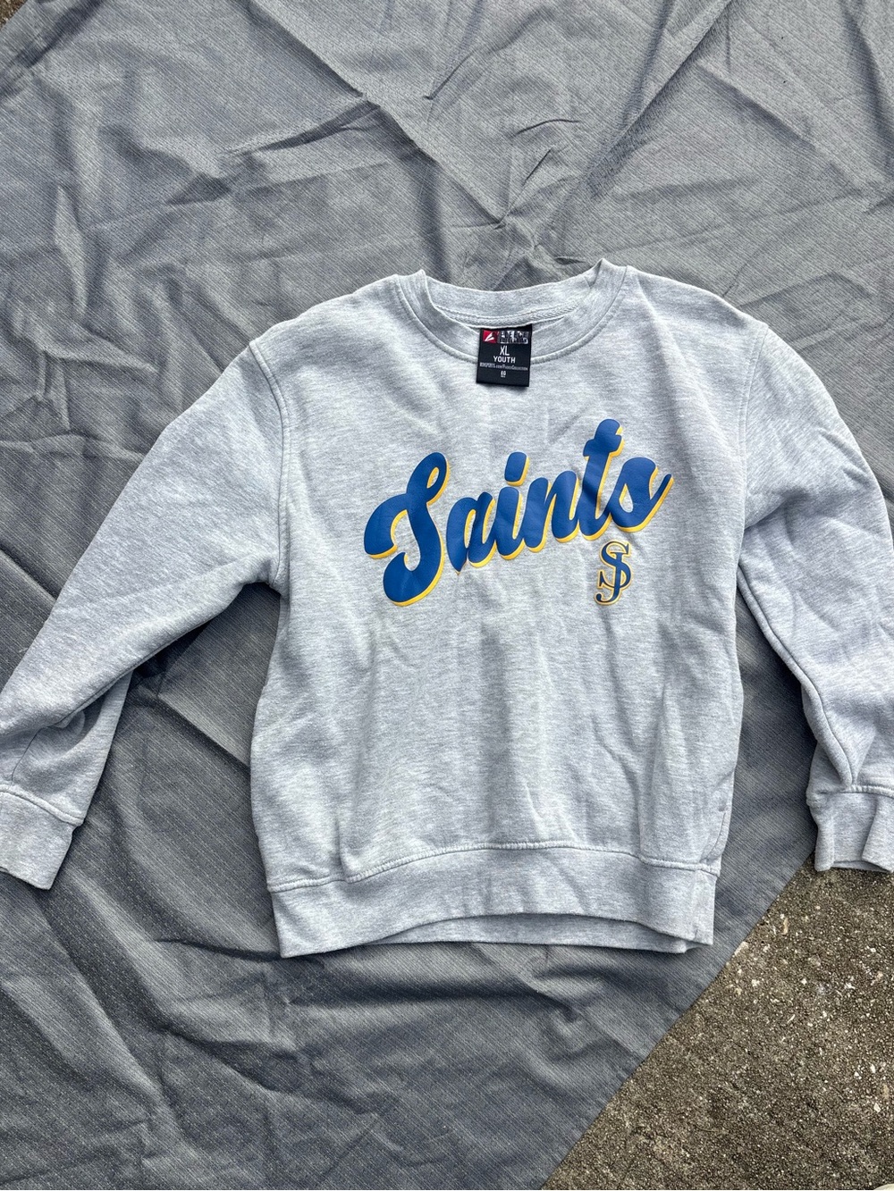 Saint John Lutheran Sweatshirt - Light Gray with Blue & Gold Scrip